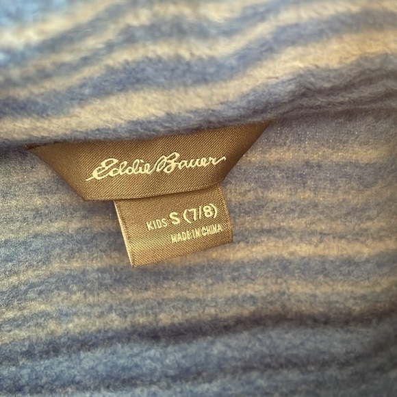 Eddie Bauer Boys S 7 8 Blue Striped Fleece Full Zipper Jacket Hand Pockets - Picture 3 of 4